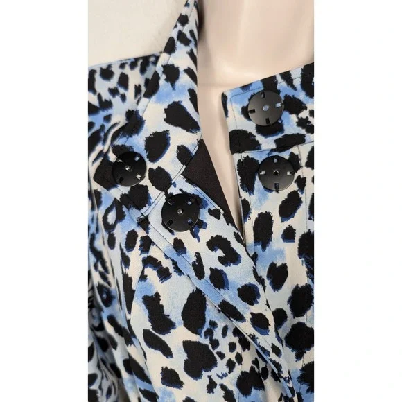 Susan Graver Blue Black LK Fusion Animal Print Long Sleeve Tie Waist‎ Coat Small - Picture 3 of 13